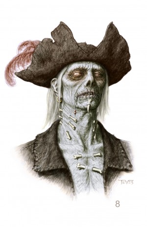 Zombies Piratas en Aguas Misteriosas siempre vestidos para la ocasión