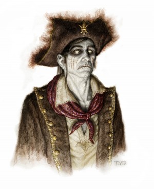 Zombies Piratas en Aguas Misteriosas con cara de serio