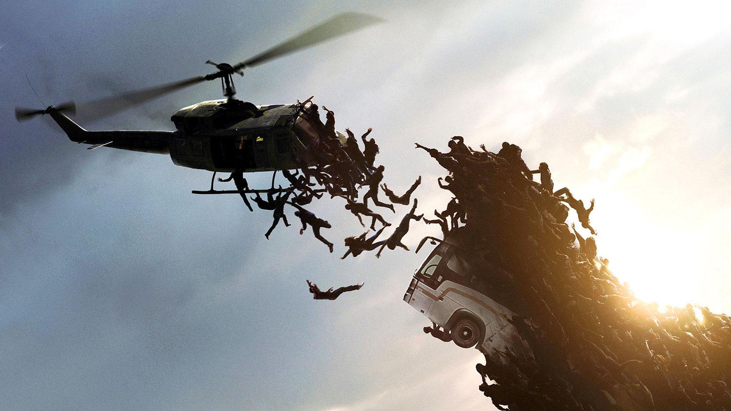 guerra mundial z zombies atacando helicoptero