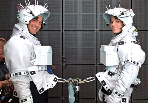 gravedad alfonso cuaron george clooney sandra bullock set